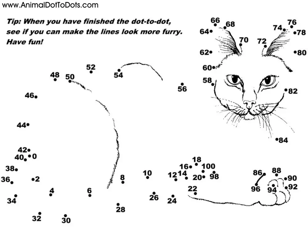 Free Printable Animal Dot-to-Dot Cat