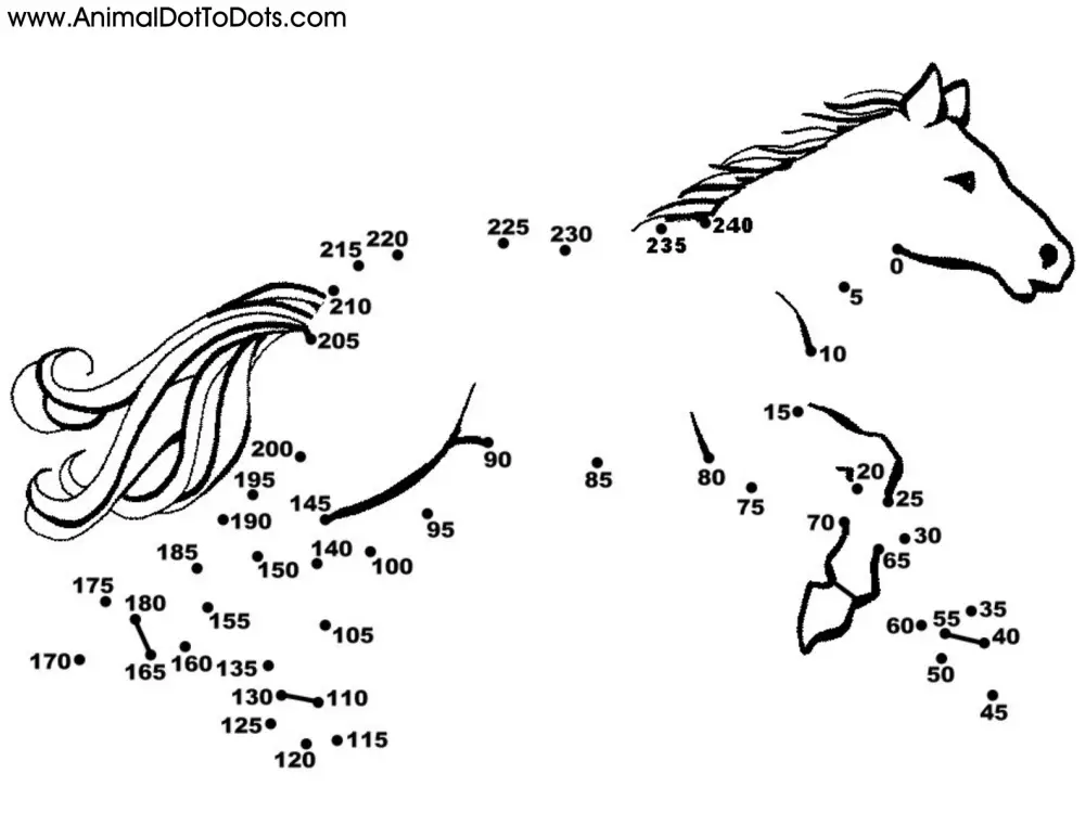 Free Printable Animal Dot-to-dot Horse