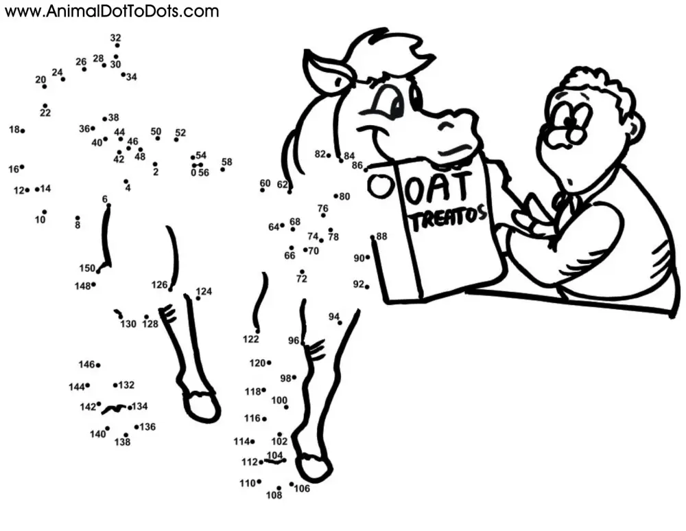 Free Printable Animal Dot-to-Dot Horse Cartoon