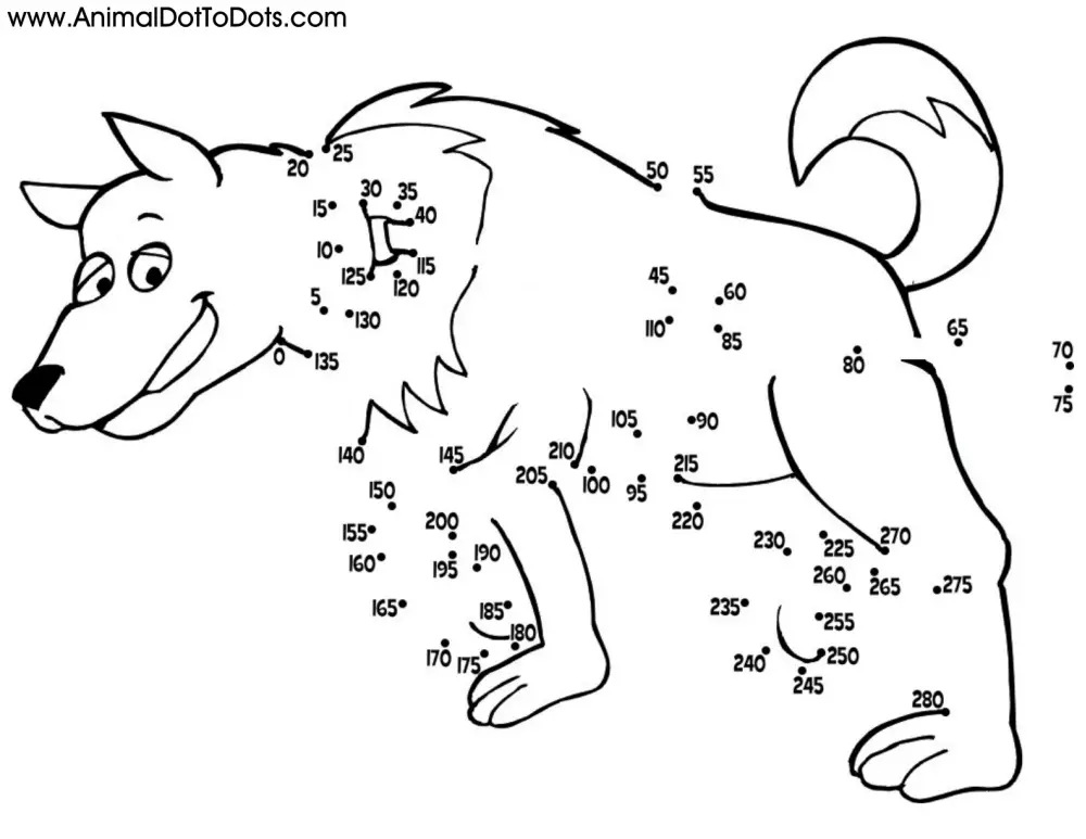Free Printable Animal Dot-to-dot Husky Dog