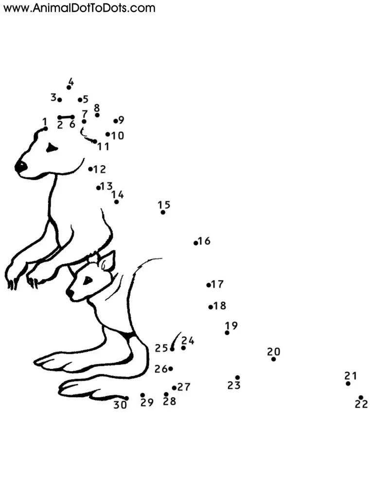 Free Printable Animal Dot-to-dot Kangaroo